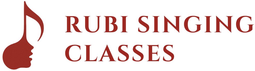 Rubi Singing Classes logo — a maroon musical note formed as a singer's profile